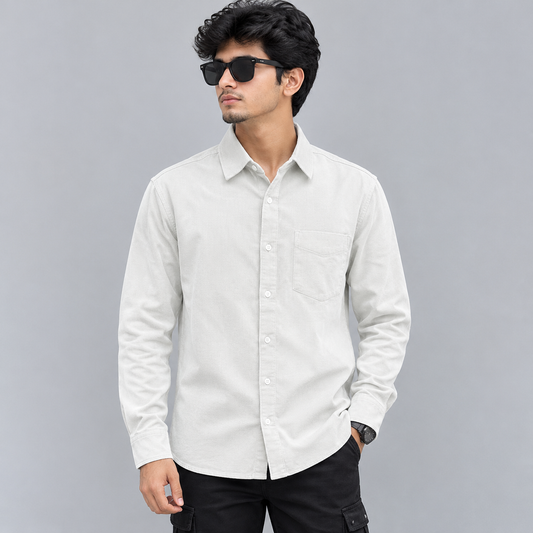 Men's Off-White Premium Winter Shirt Jacket – Lightweight Button-Up Overshirt | Stunner Mart