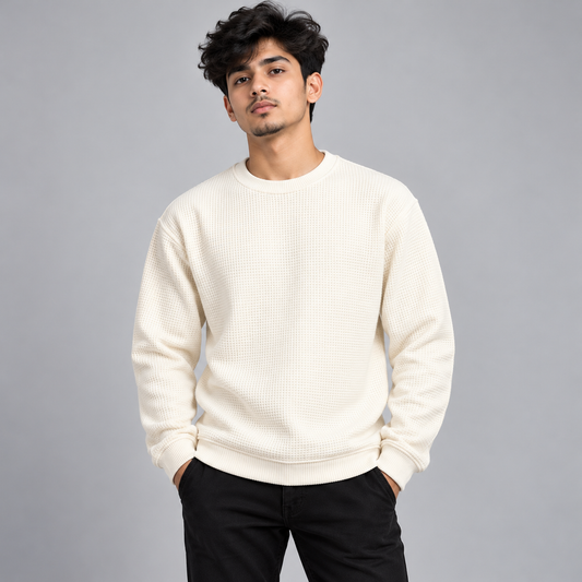 Ivory Waffle Knit Sweatshirt