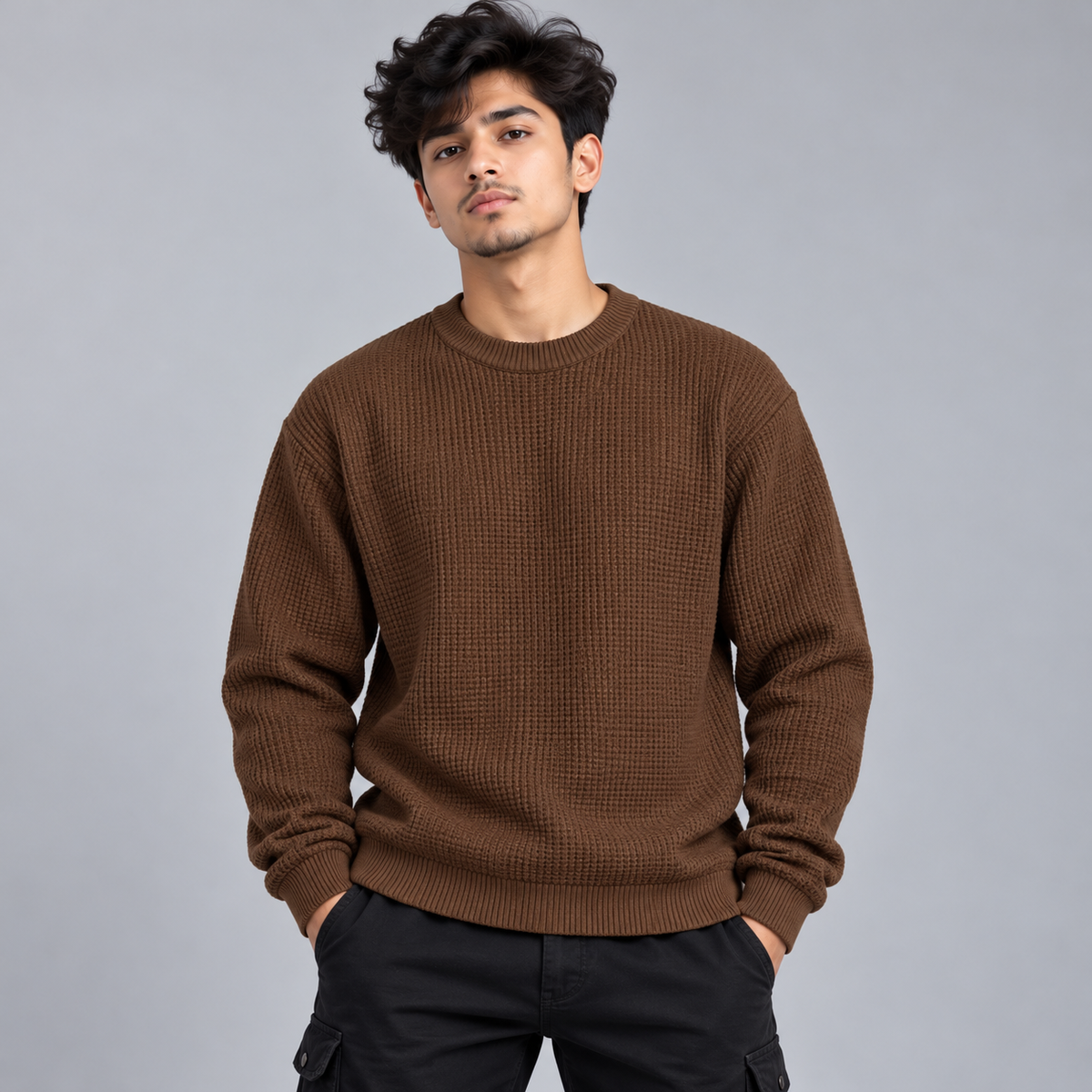 mocha Waffle Knit Sweatshirt