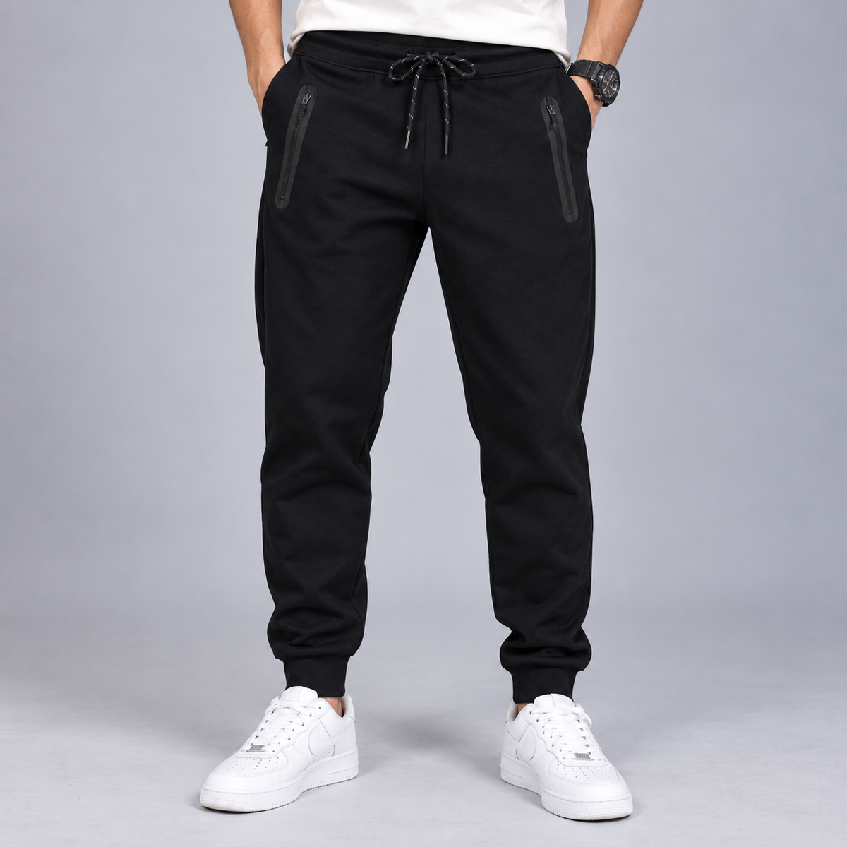 Stealth Black Zip-Pocket Joggers