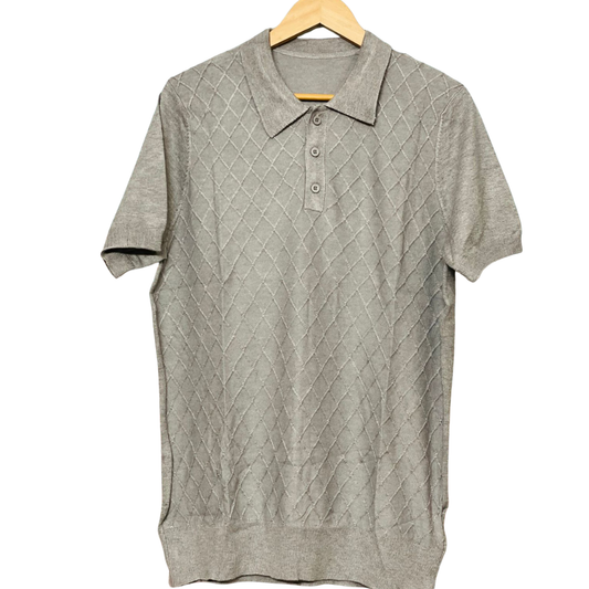 Diamond Knit Textured Polo Shirt – Classic Grey