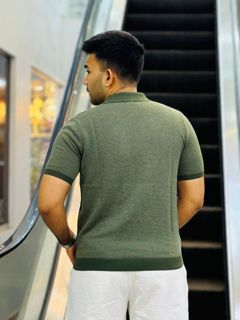 Men’s Premium Textured Knit Polo – Olive Green | Stunner Mart