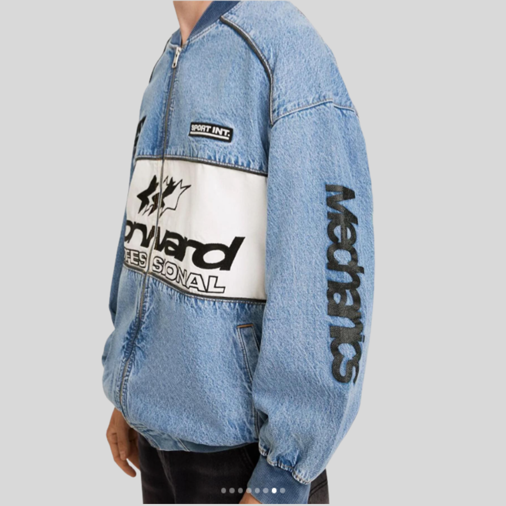 Racing Style Denim Jacket for Men – Urban Street Fashion Look