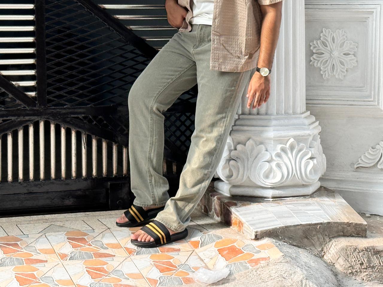 Men's Olive Green Regular Fit Jeans – Premium Export Quality | 100% Cotton