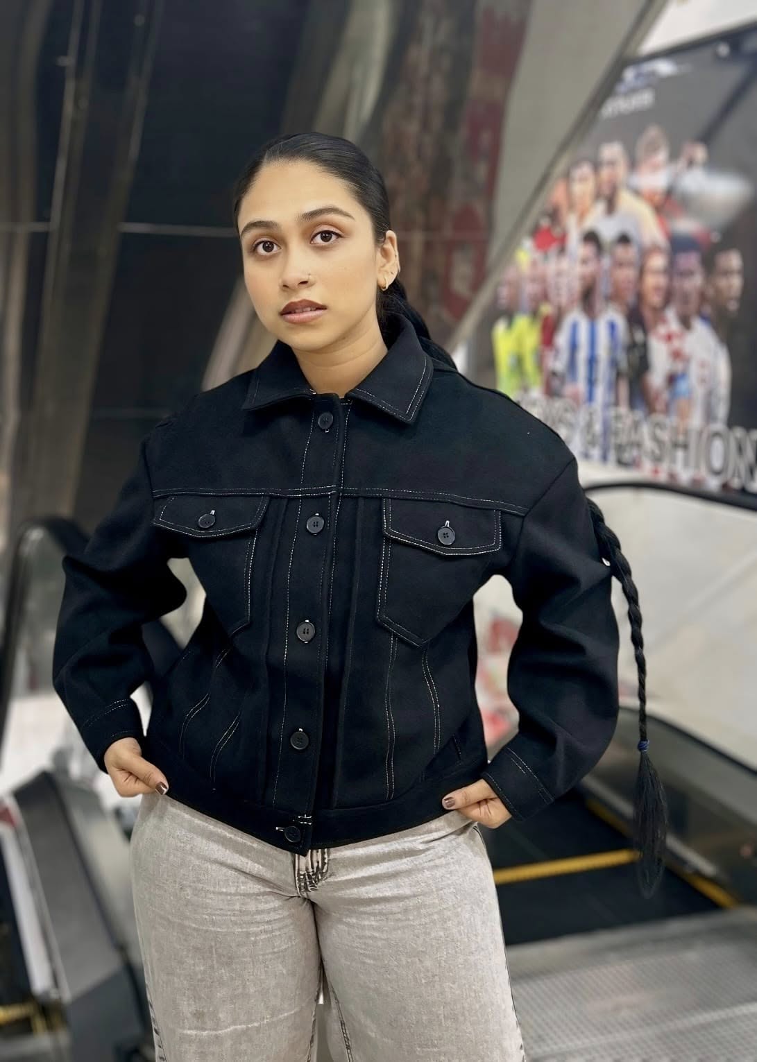 Premium Black Denim Jacket for Women – Stylish & Comfortable Fit