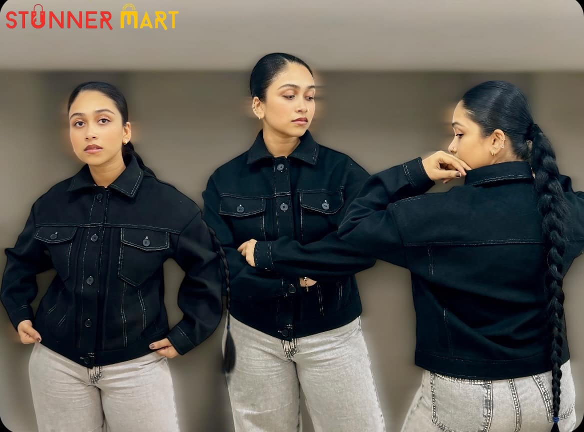Premium Black Denim Jacket for Women – Stylish & Comfortable Fit