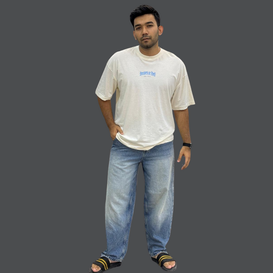 white Oversized Drop Shoulder Tee + Duty Washed Baggy Pant – Just 1000 Tk!"