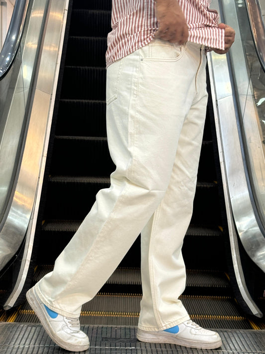 Cream Baggy Denim Pant – Original Export | Relaxed Fit Stylish Jeans for Men