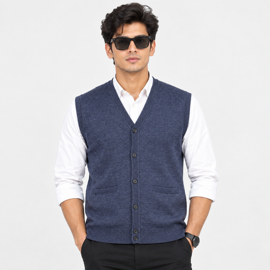 Premium Navy Blue V-Neck Knit Sweater Vest