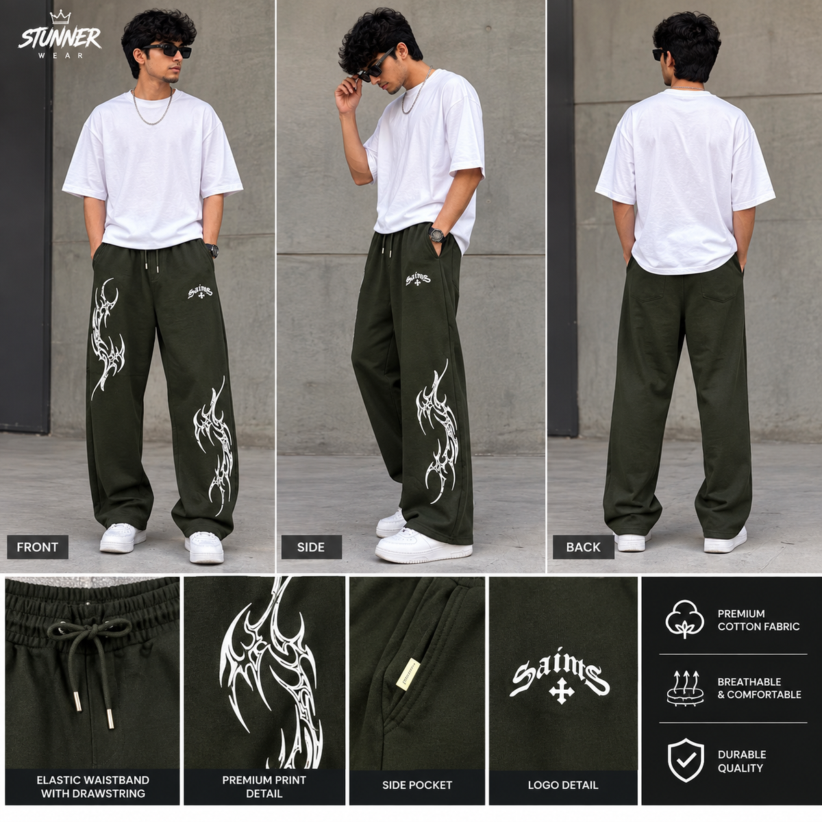 Saints Tribal Print Baggy Sweatpants – Premium Oversized Fit