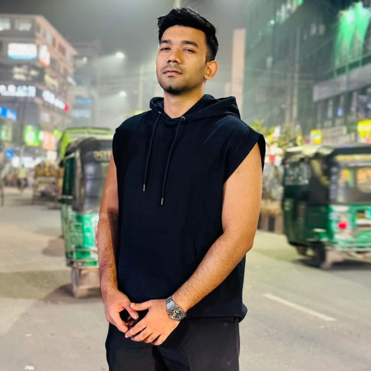 Black Sleeveless Hoodie – Original Export | Premium Cotton Gym & Streetwear Collection