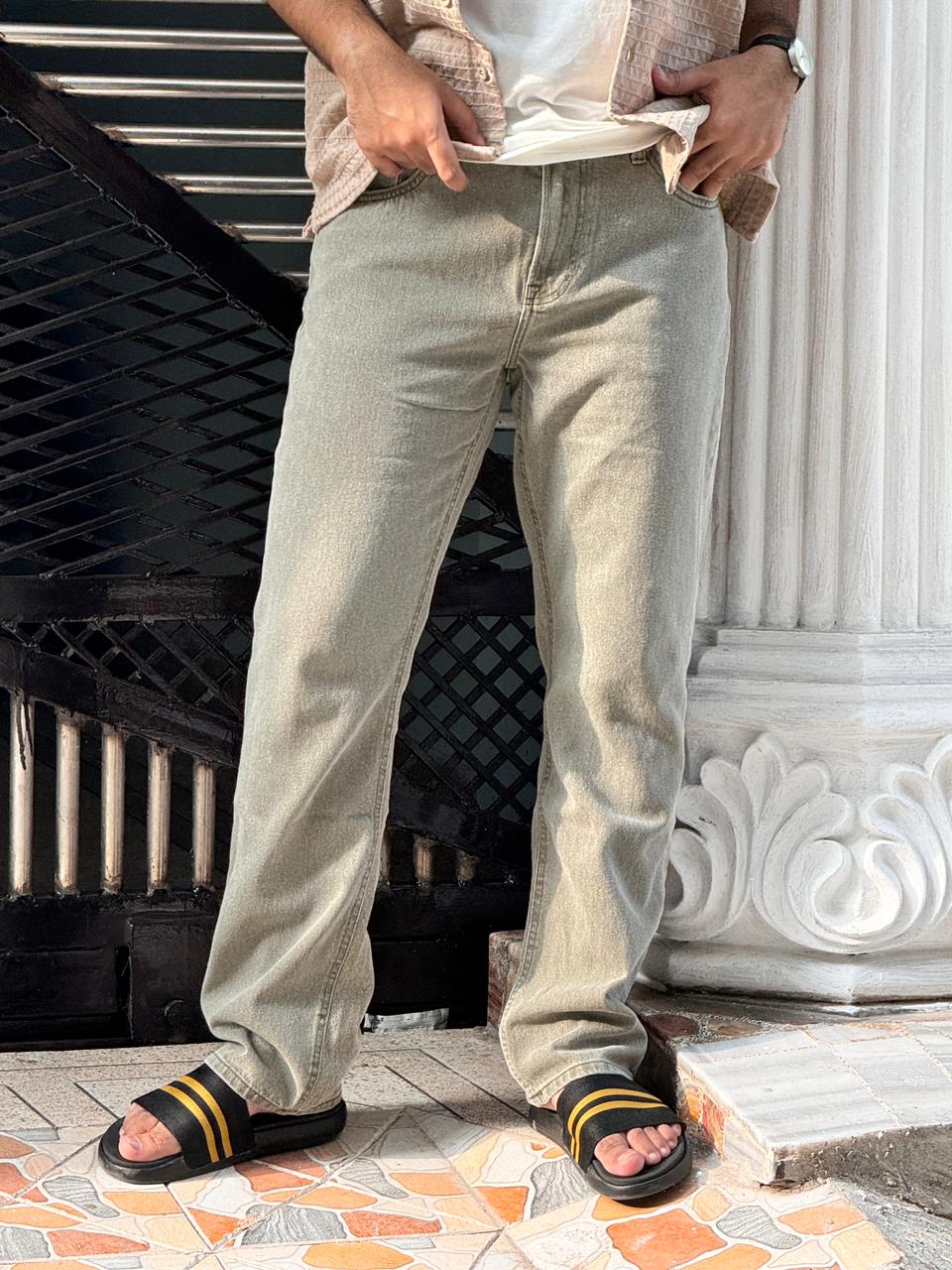 Men's Olive Green Regular Fit Jeans – Premium Export Quality | 100% Cotton