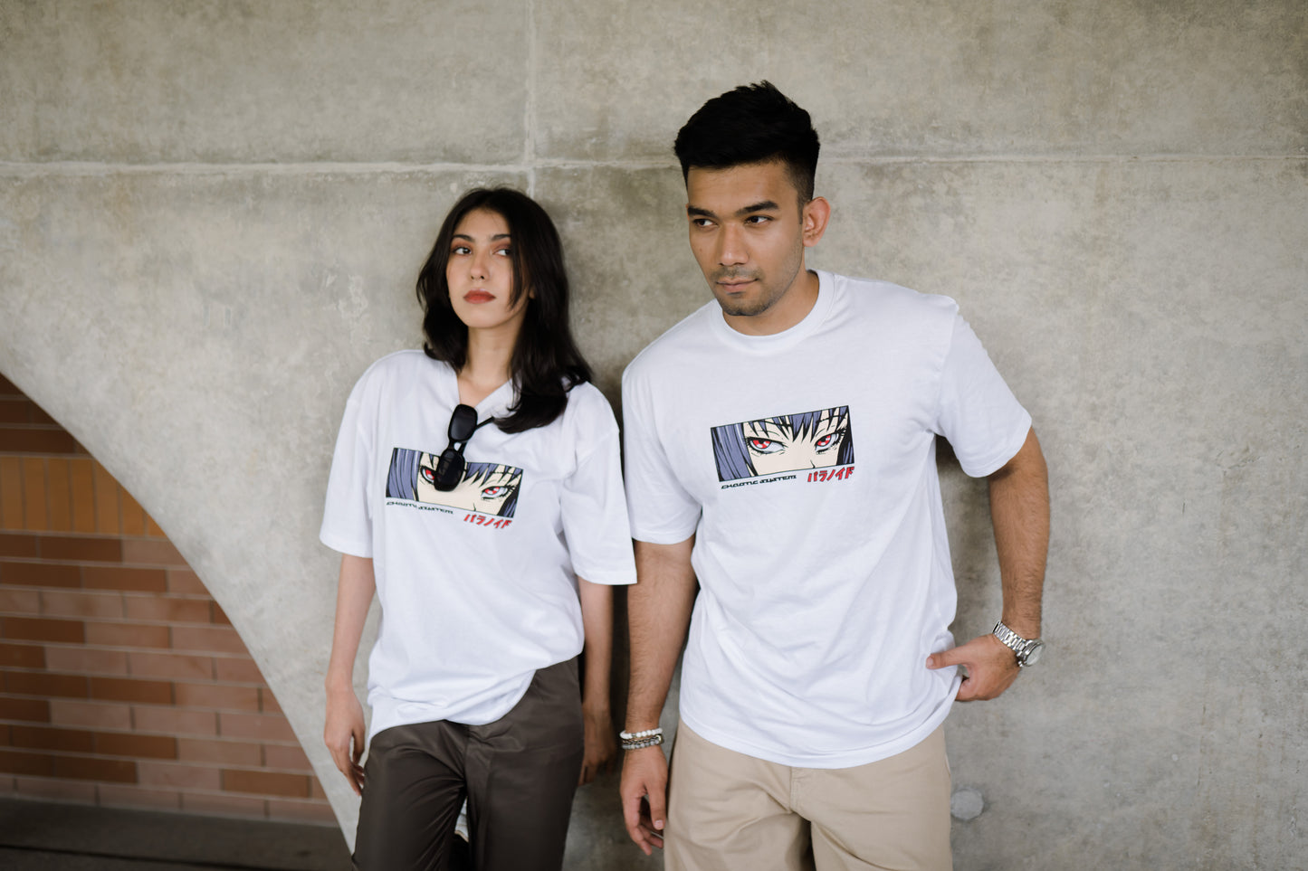 White Drop Shoulder Anime Print Tee: 100% Cotton Comfort with Anime Charm.