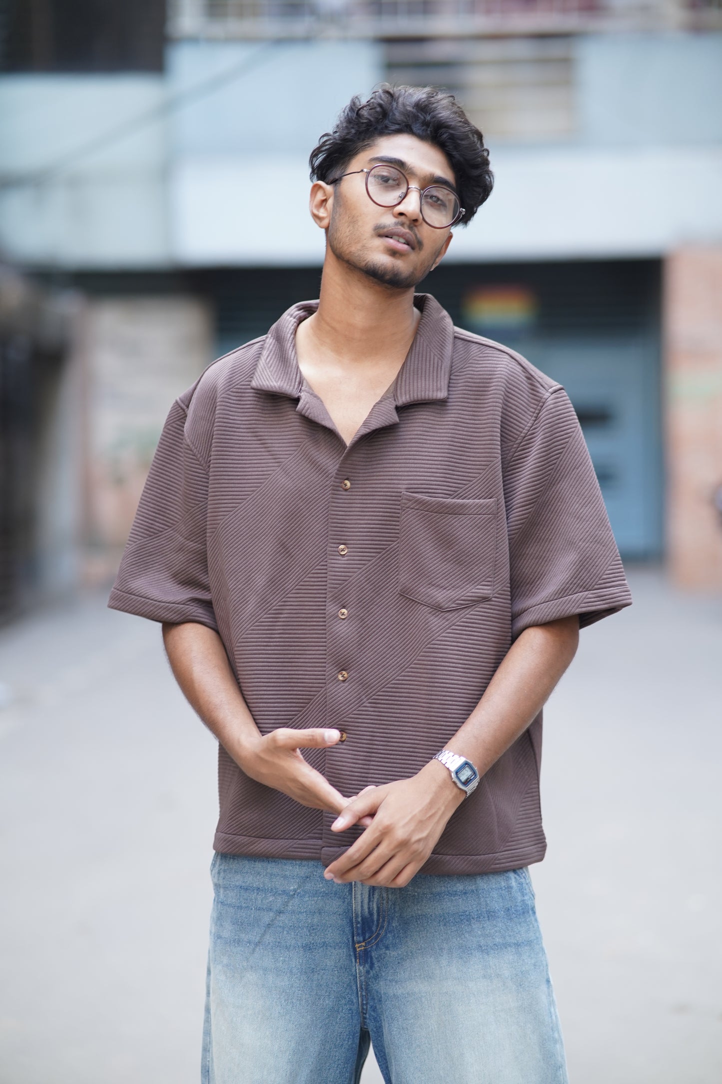 Drop Shoulder Half Sleeve Shirt – Boxy Fit | Chocolate Color | 60% Cotton, 35% Polyester, 5% Elastane | Stunner Mart