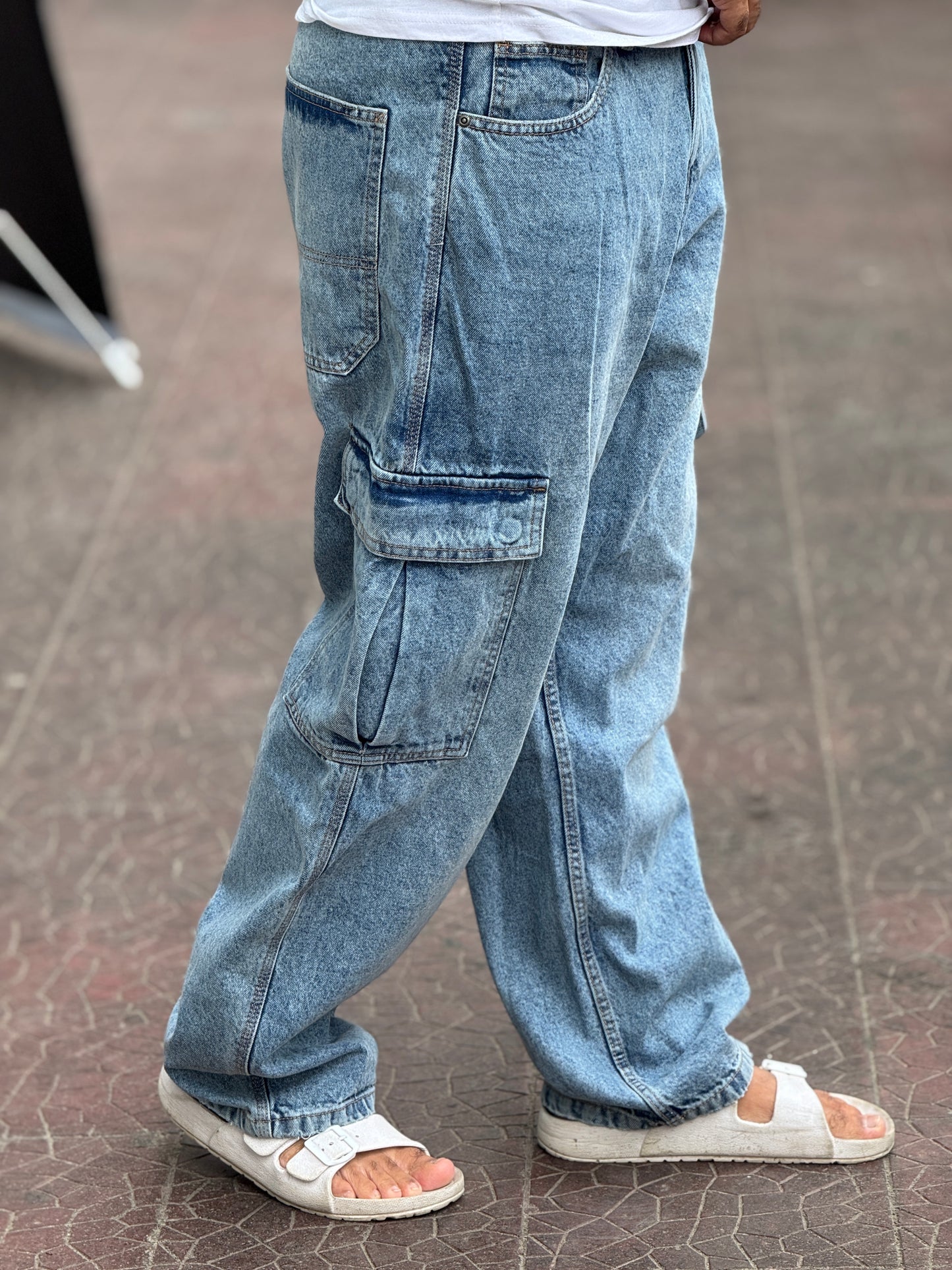 Urban Cargo Baggy Jeans – Premium Light Blue Denim