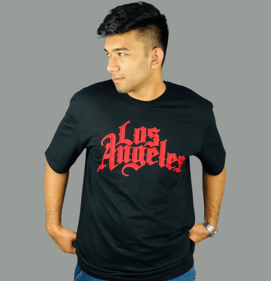Black Drop Shoulder T-Shirt with Red Print - 220 GSM, 100% Cotton, Exported | StunnerMart