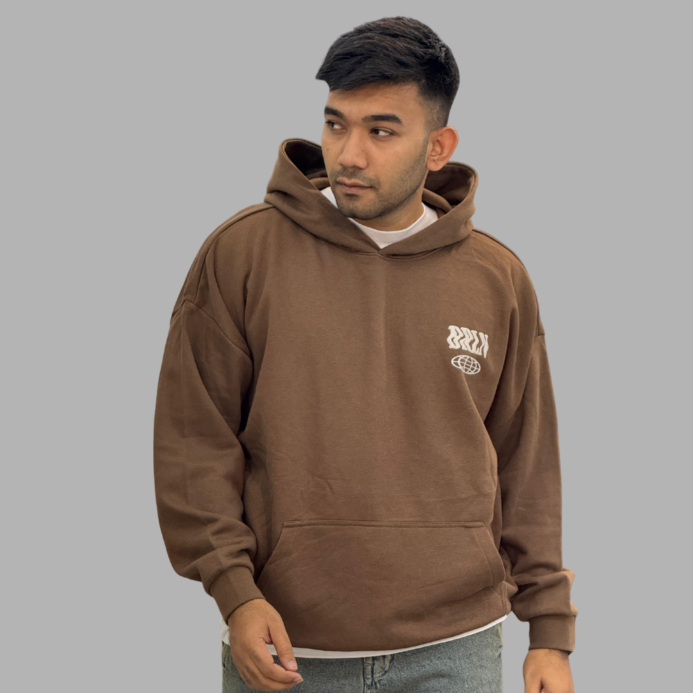 Men’s Drop Shoulder Brown Hoodie – Oversized Streetwear Pullover for Casual Comfort