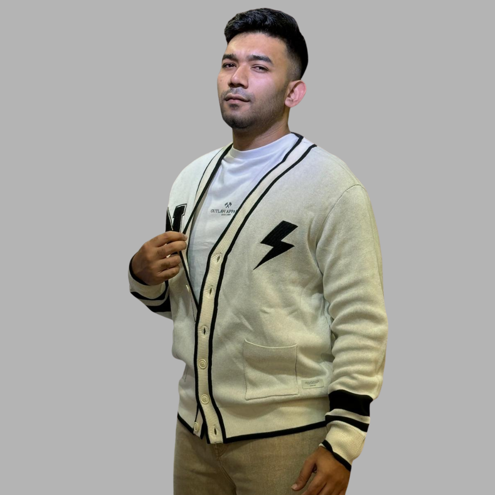 Men’s Vintage Letter N Cardigan with Lightning Patch | Stunner Mart