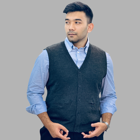 Premium Men’s Button-Down Sweater Vest – Black Slim Fit Style