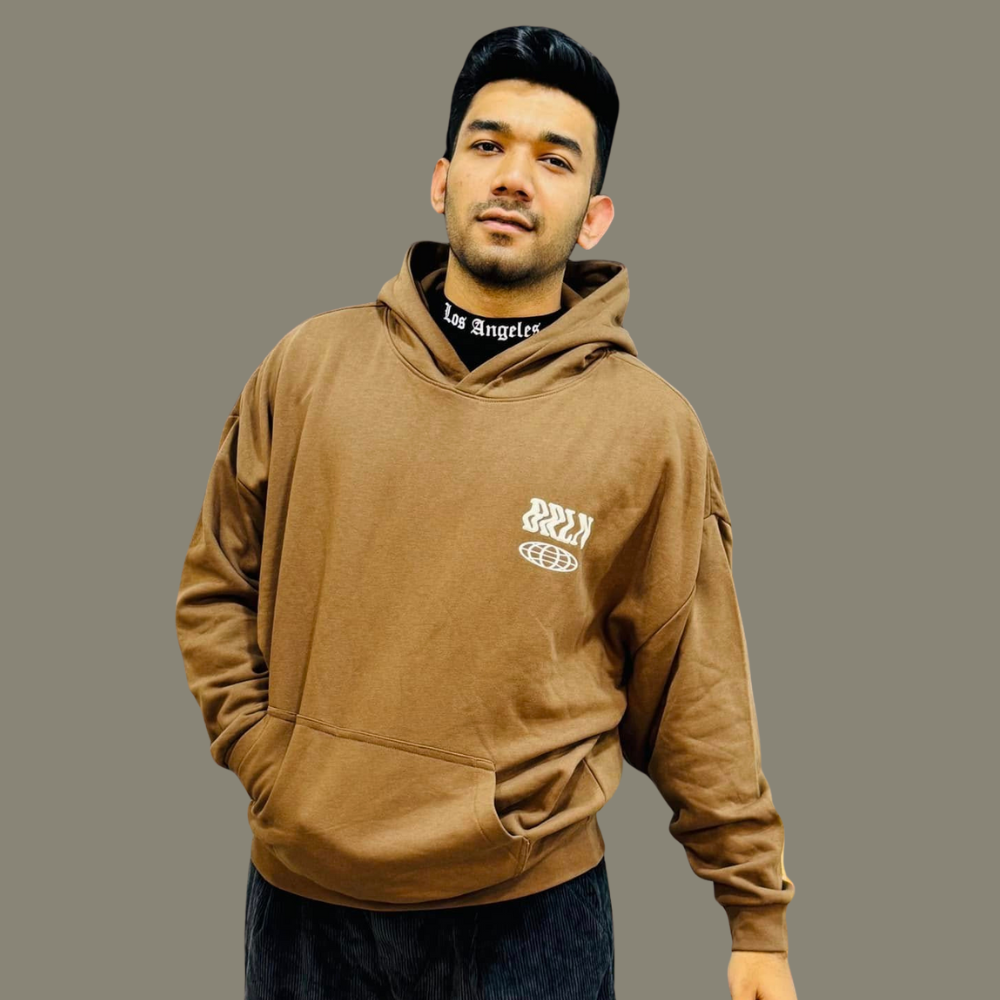 Men’s Drop Shoulder Brown Hoodie – Oversized Streetwear Pullover for Casual Comfort