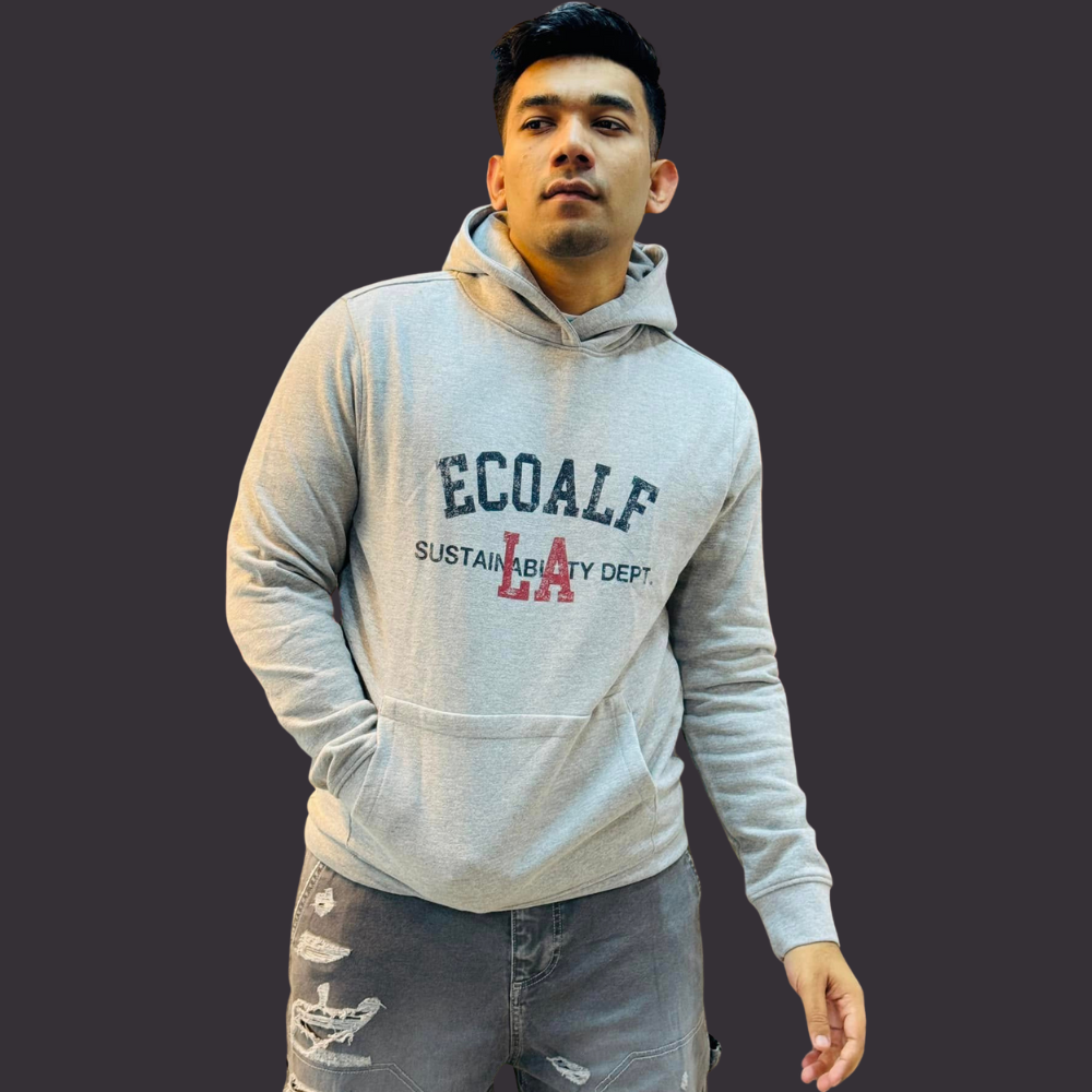 Men’s Grey ECOALF LA Hoodie – Premium Graphic Sweatshirt for Everyday Comfort