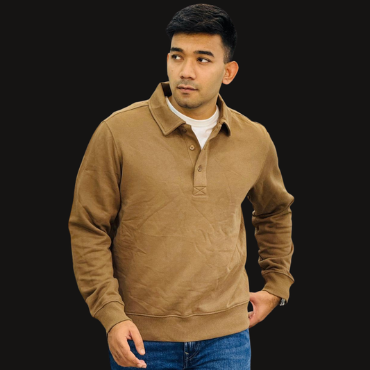 Brown Collared Sweatshirt – Smart Casual Pullover for Men