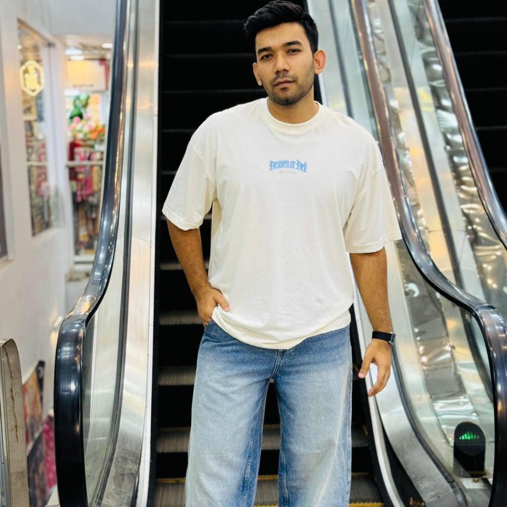 white Oversized Drop Shoulder Tee + Duty Washed Baggy Pant – Just 1000 Tk!"