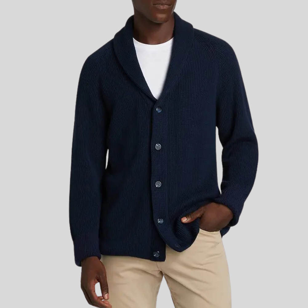 Men's Stylish Knit Cardigan in Deep Blue | Soft Comfortable Fabric with Ribbed Hem & Button-Up Front – Perfect Layer for Any Outfit