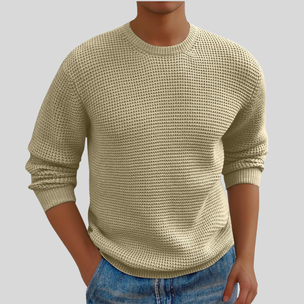 Stylish Beige Waffle Knit Sweater for Men