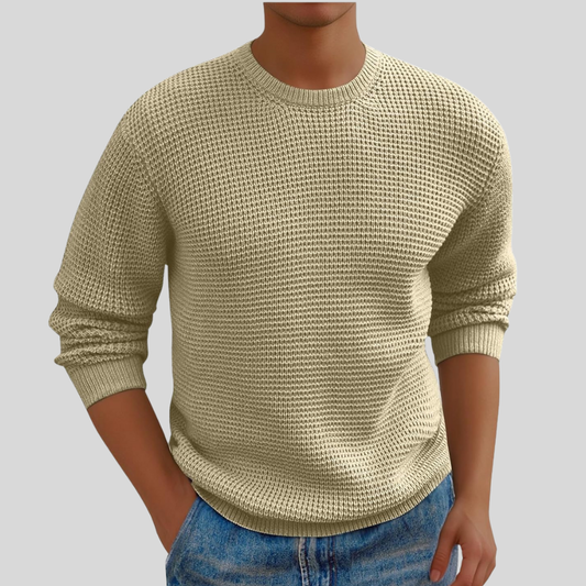 Stylish Beige Waffle Knit Sweater for Men