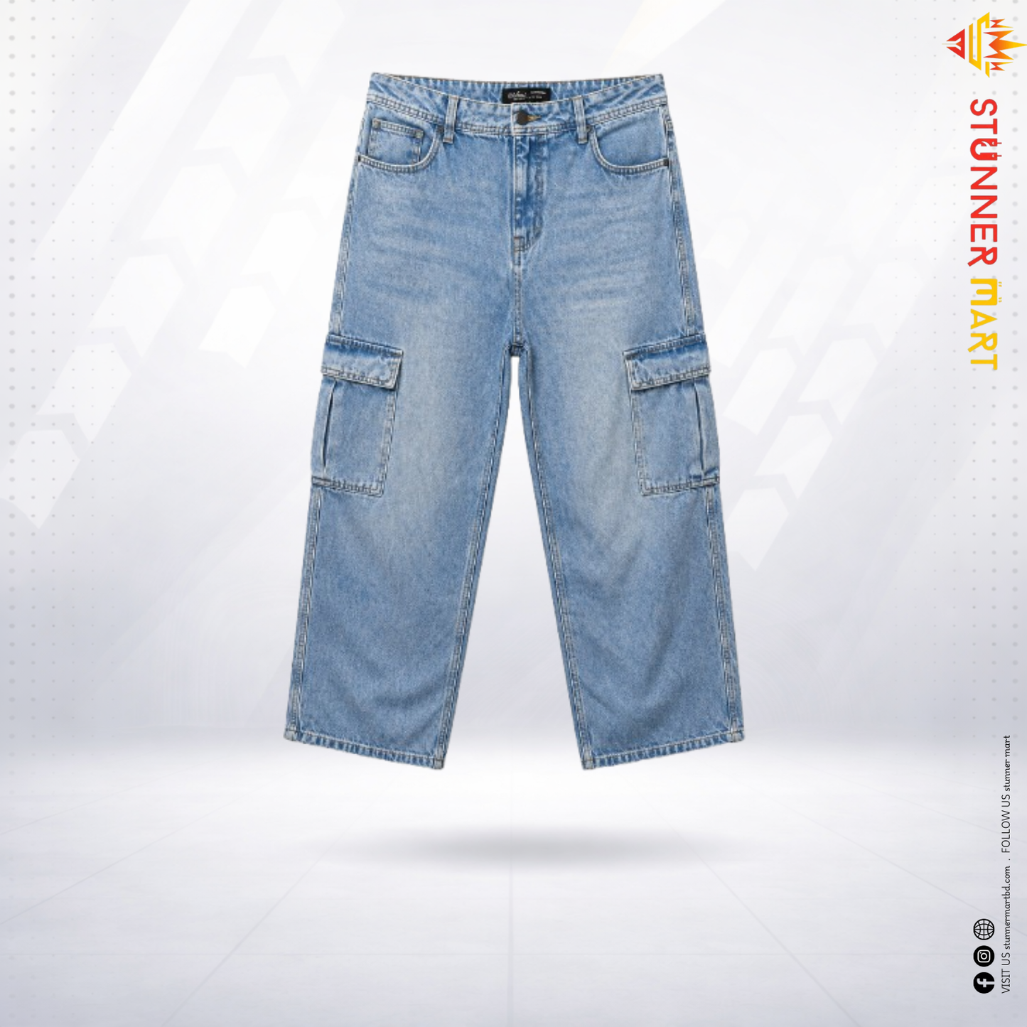 Urban Cargo Baggy Jeans – Premium Light Blue Denim