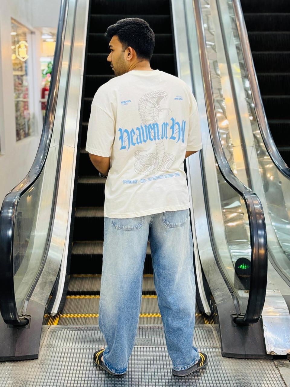 white Oversized Drop Shoulder Tee + Duty Washed Baggy Pant – Just 1000 Tk!"