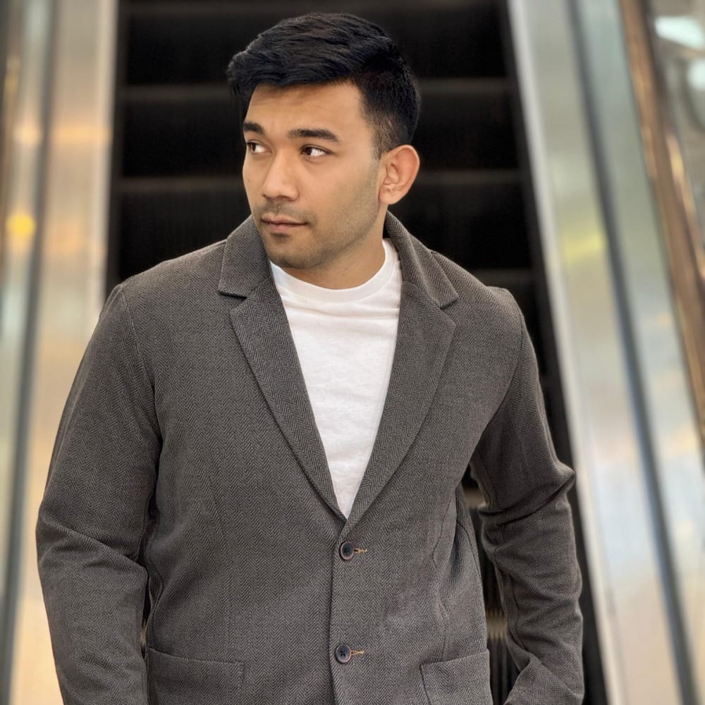 Mens Signature Herringbone Blazer - Charcoal Grey