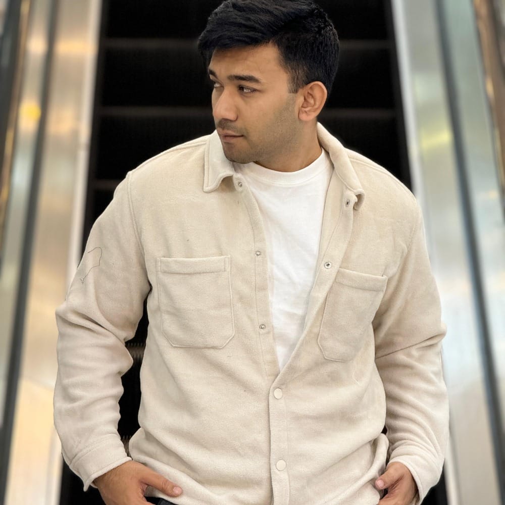 Mens's Premium Fleece Overshirt - Cream Beige