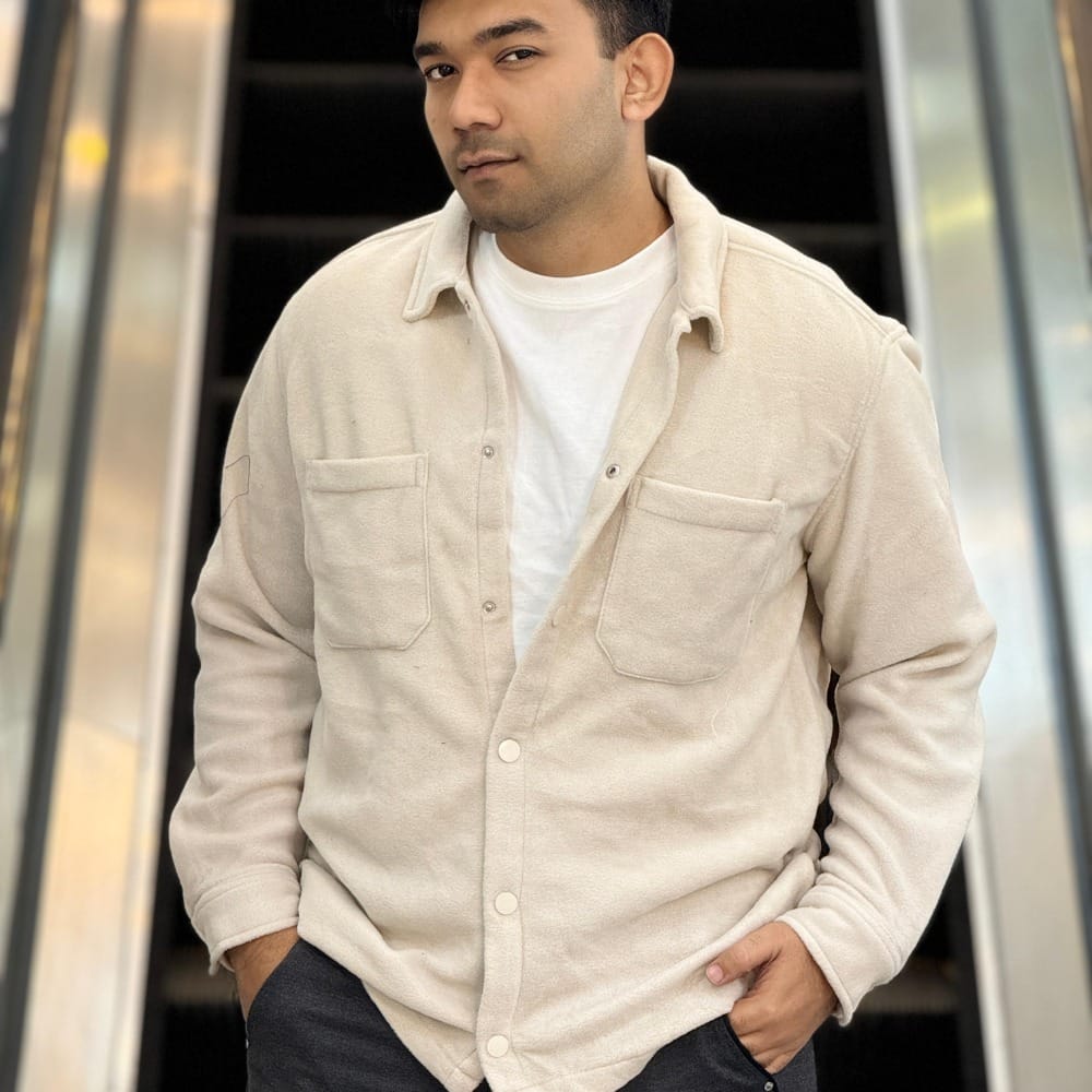 Mens's Premium Fleece Overshirt - Cream Beige