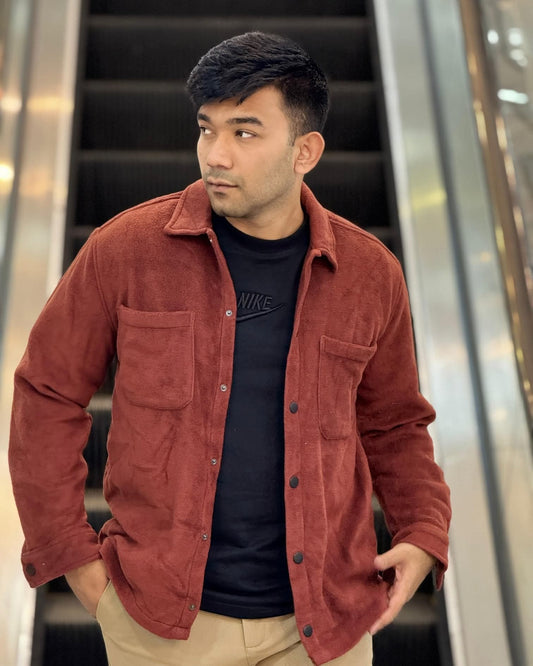 Men's Premium Suede Touch Overshirt - Rush Brown