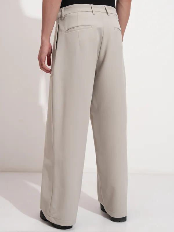 Men’s Beige Wide-Leg Pleated Trouser | Korean Style Oversized Pants | Minimal Streetwear Fashion for Modern Men