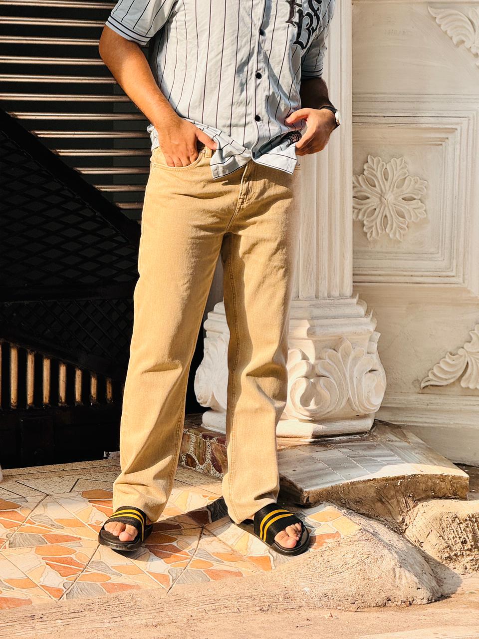 Men's Light Brown Regular Fit Jeans – Premium Export Quality | 100% Cotton