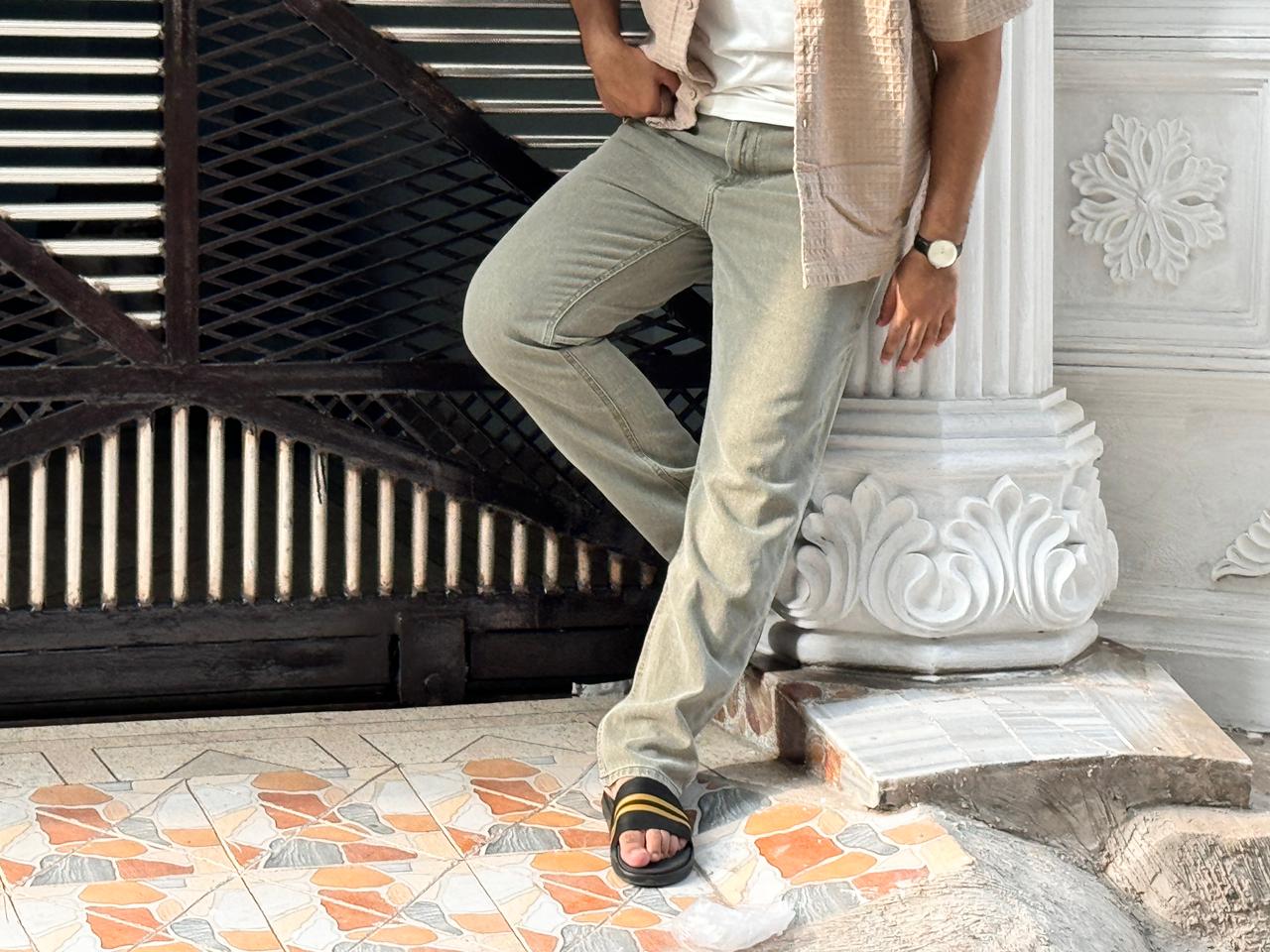 Men's Olive Green Regular Fit Jeans – Premium Export Quality | 100% Cotton