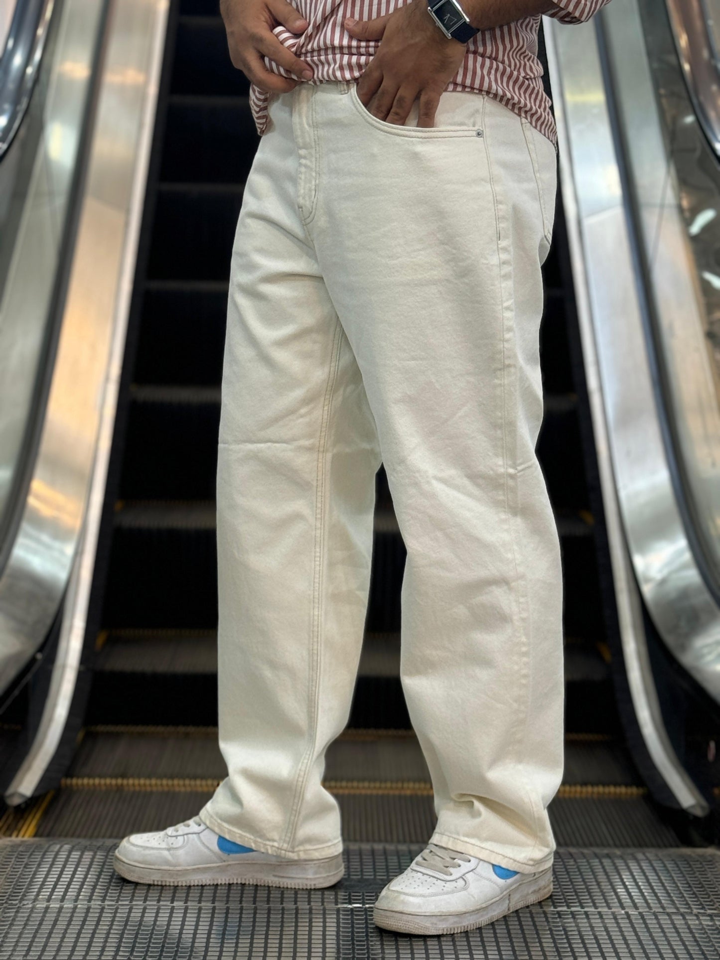 Cream Baggy Denim Pant – Original Export | Relaxed Fit Stylish Jeans for Men