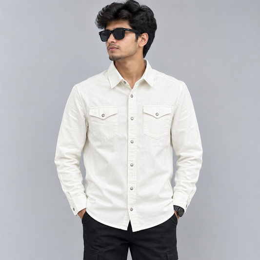 Men's Off-White Premium Winter Shirt Jacket – Snap Button Cotton Jacket | Stunner Mart