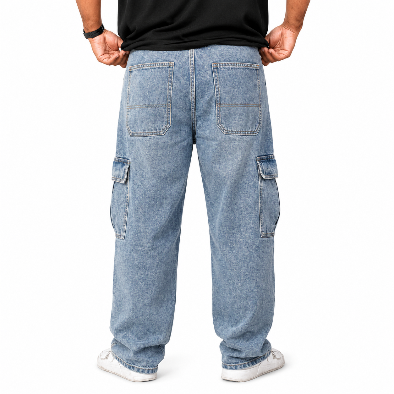 Urban Cargo Baggy Jeans – Premium Light Blue Denim