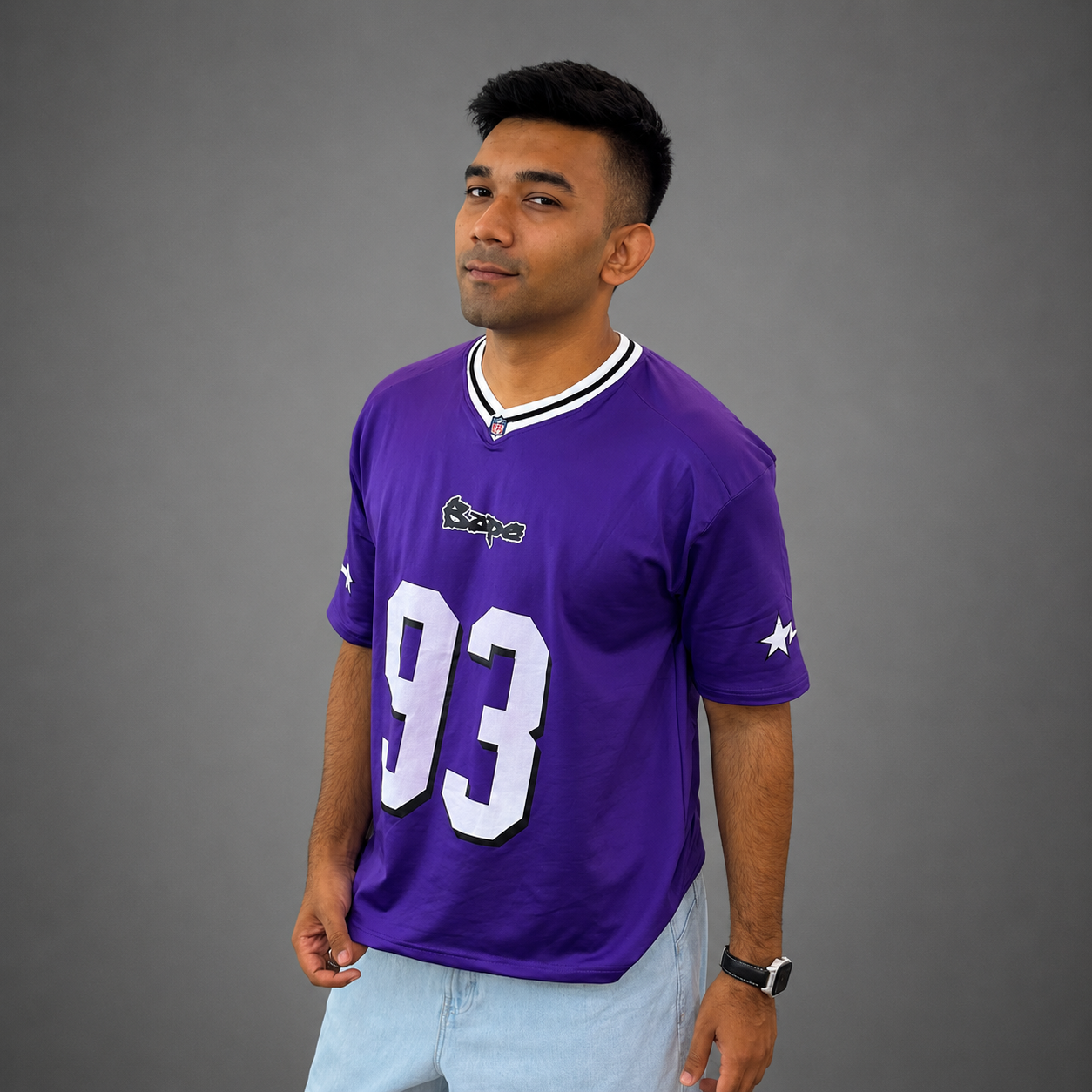 Purple NFL Bape Mesh Jersey (#93) - Streetwear Edition