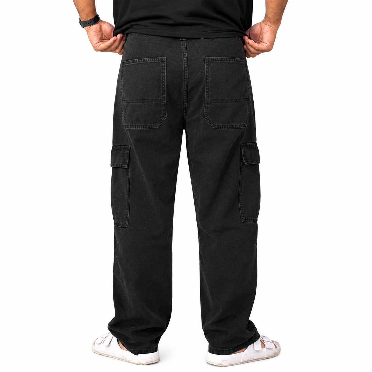 Midnight Cargo Baggy Jeans – Premium Black Denim