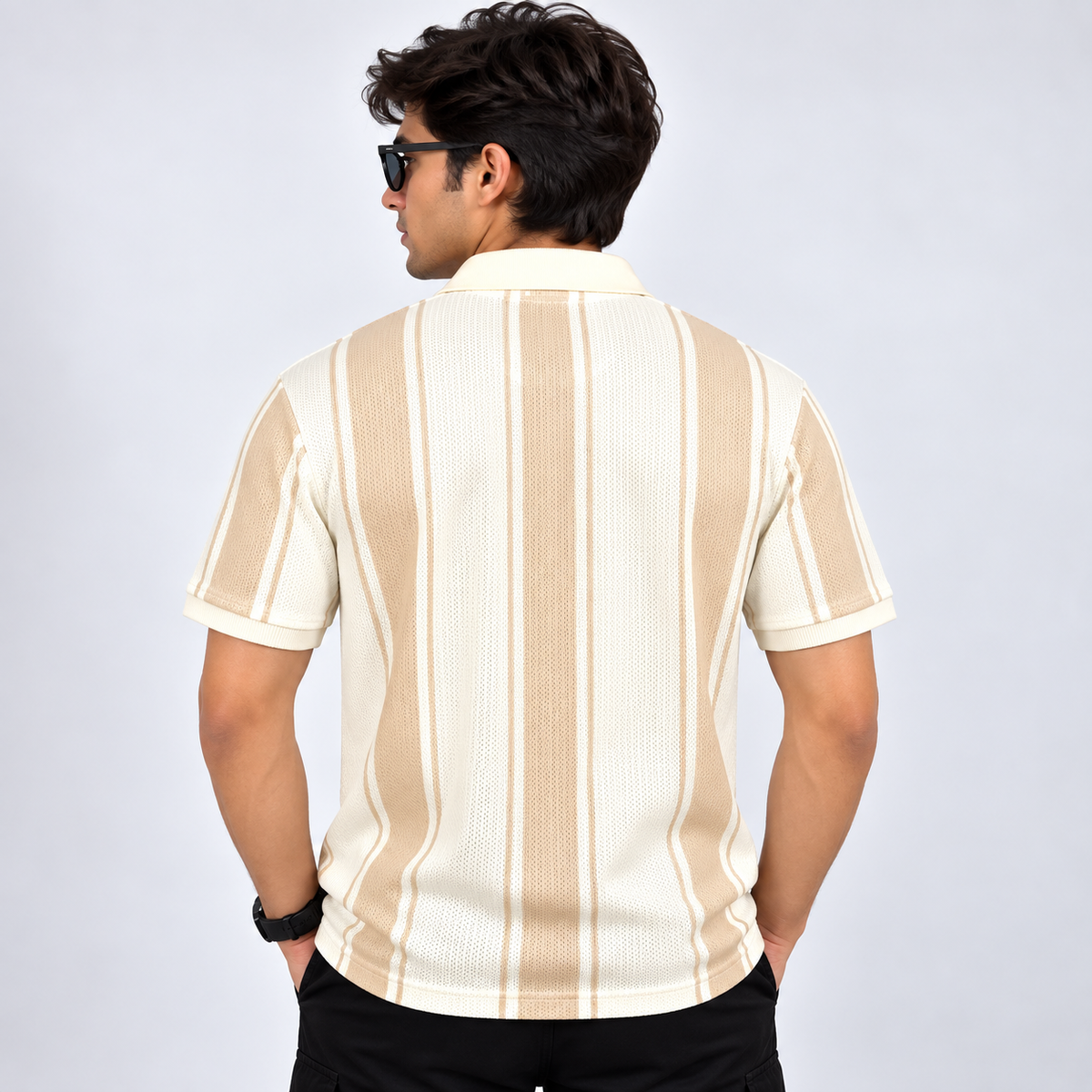 Vintage Cream Striped Jersey Polo
