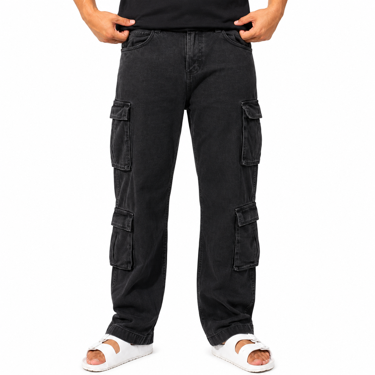 Dark Multi-Pocket Cargo Baggy Jeans