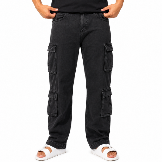 Dark Multi-Pocket Cargo Baggy Jeans