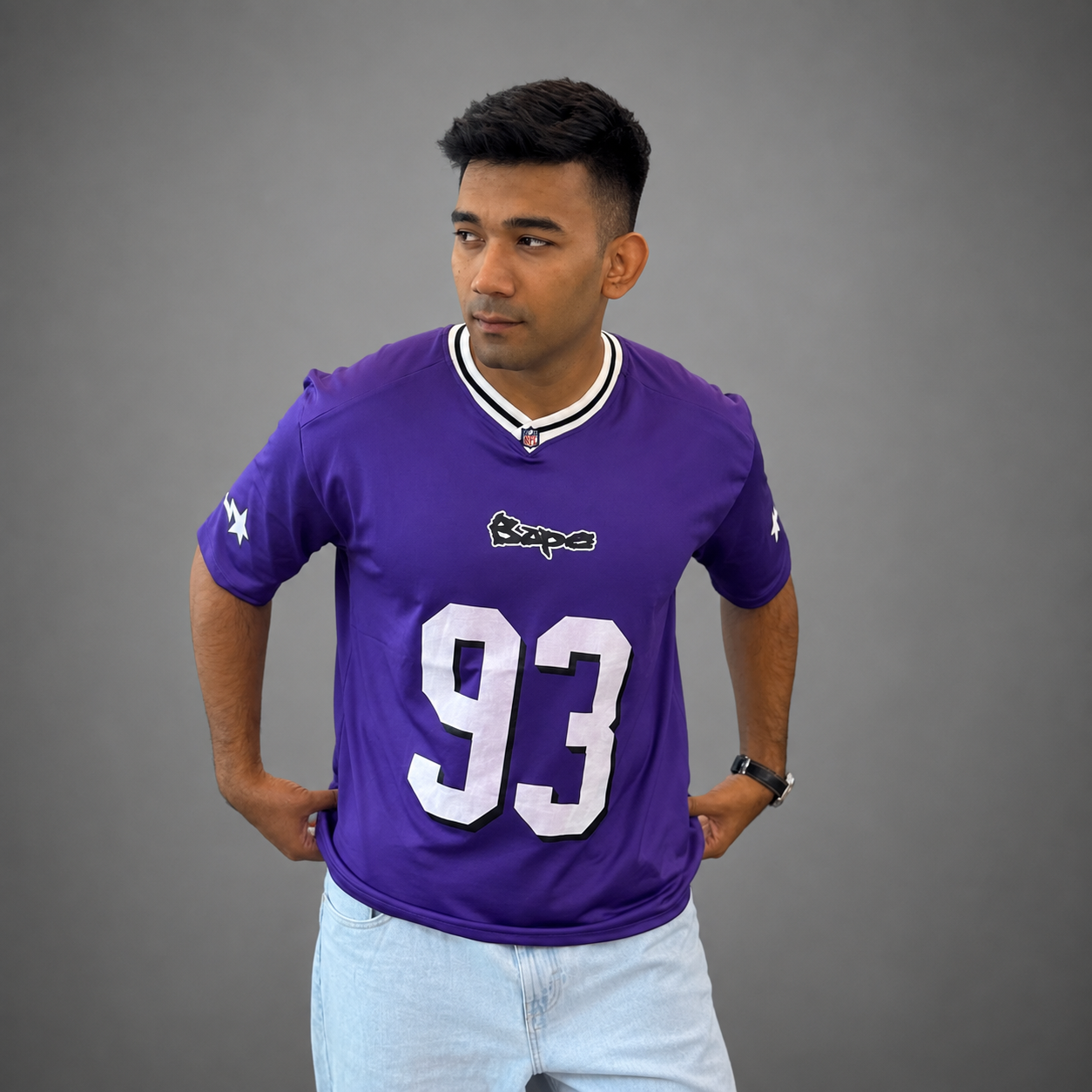 Purple NFL Bape Mesh Jersey (#93) - Streetwear Edition