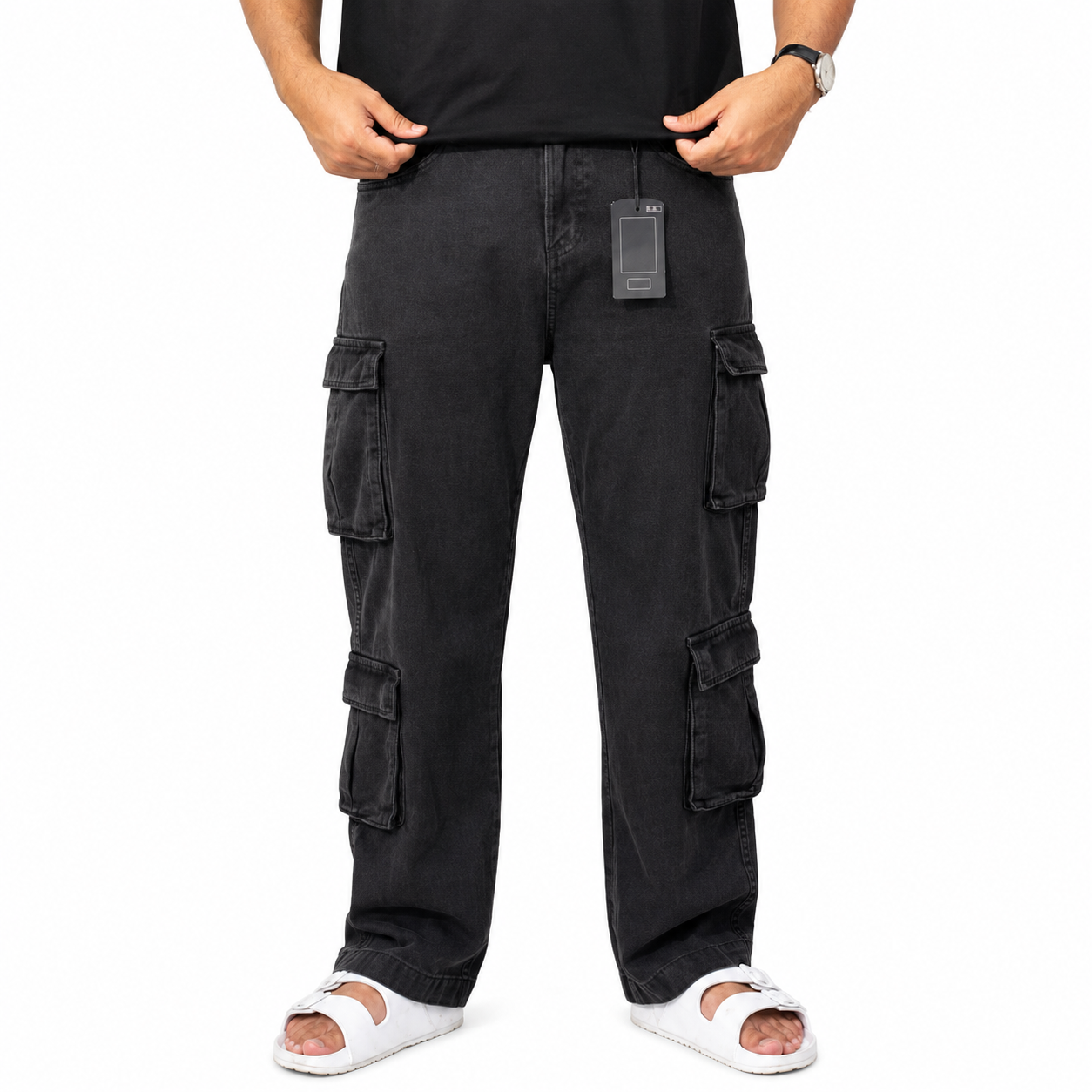 Dark Multi-Pocket Cargo Baggy Jeans