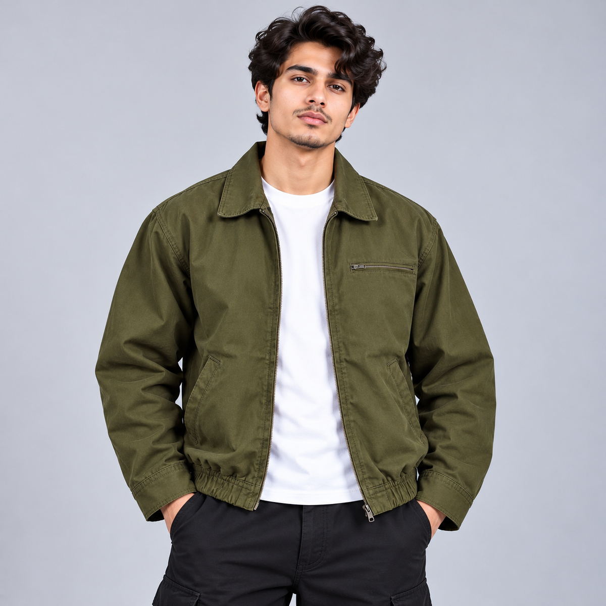 Olive Shadow Harrington Jacket